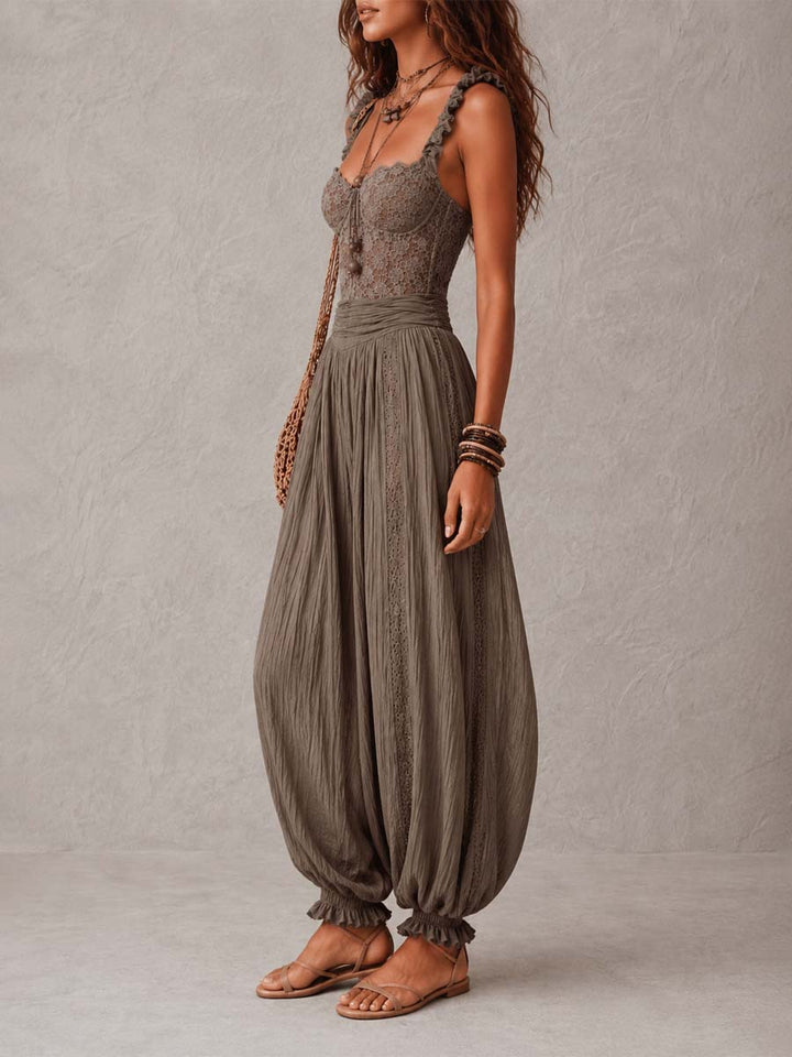 Nieves - Ruffle Strap Lace Wide Leg Jumpsuit