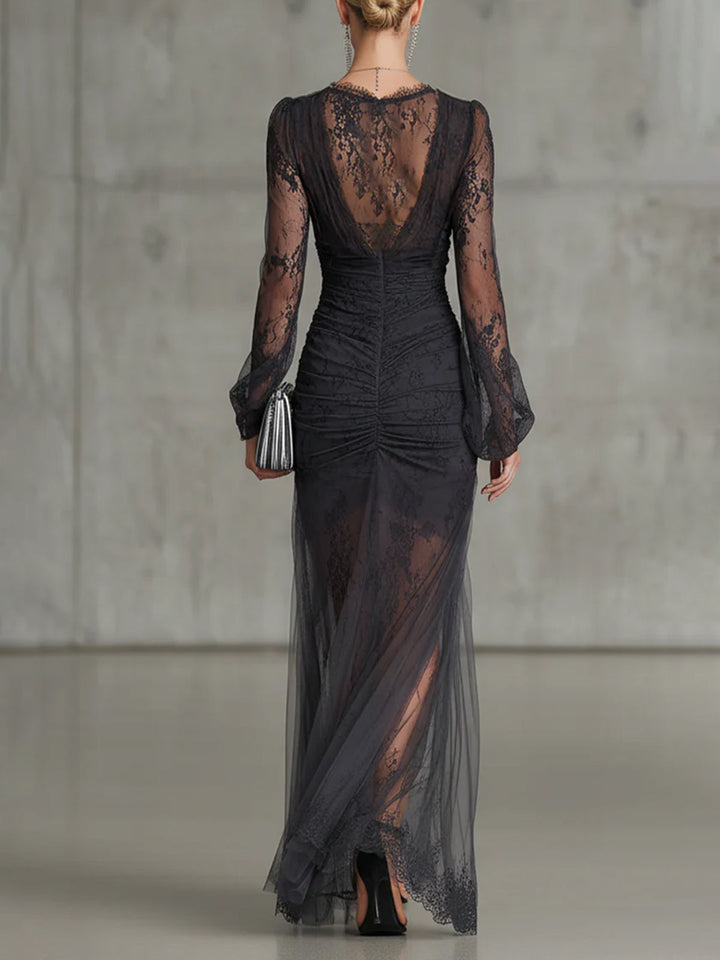 Laena - V-neck Long Dress With Dramatic Slit