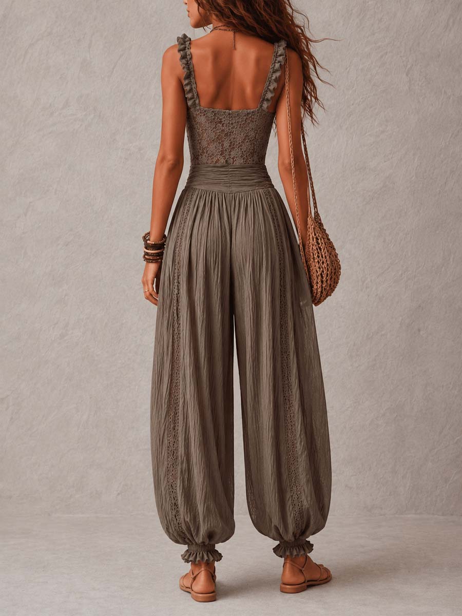Nieves - Ruffle Strap Lace Wide Leg Jumpsuit