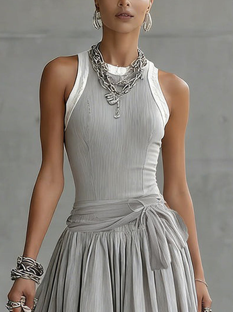 Chotika -  Ribbed Sculpted Top and Draped Midi Skirt Set