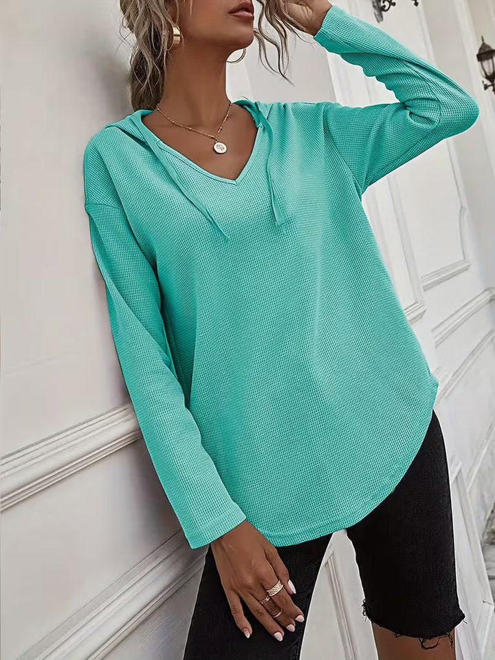 Heydi - Long Sleeve Curved Hem Hooded Sweatshirt