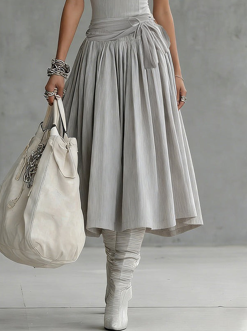 Chotika -  Ribbed Sculpted Top and Draped Midi Skirt Set