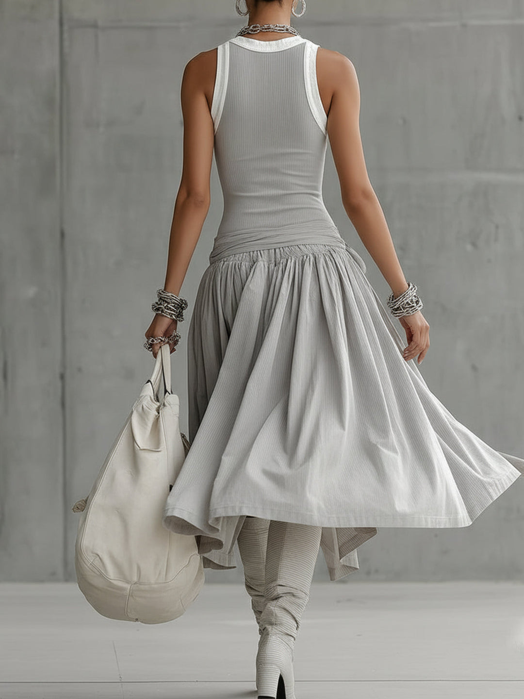 Chotika -  Ribbed Sculpted Top and Draped Midi Skirt Set