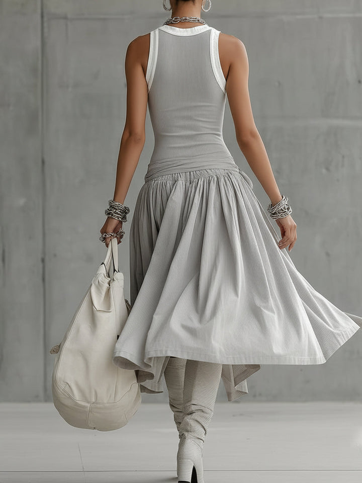 Chotika -  Ribbed Sculpted Top and Draped Midi Skirt Set