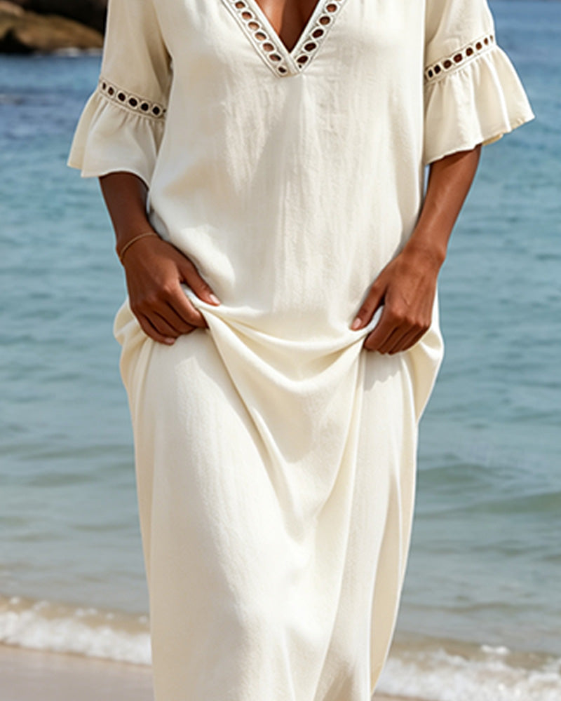 Nellina - Deep V-neck Dress With Ruffled