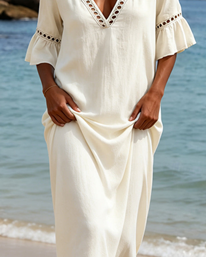 Nellina - Deep V-neck Dress With Ruffled