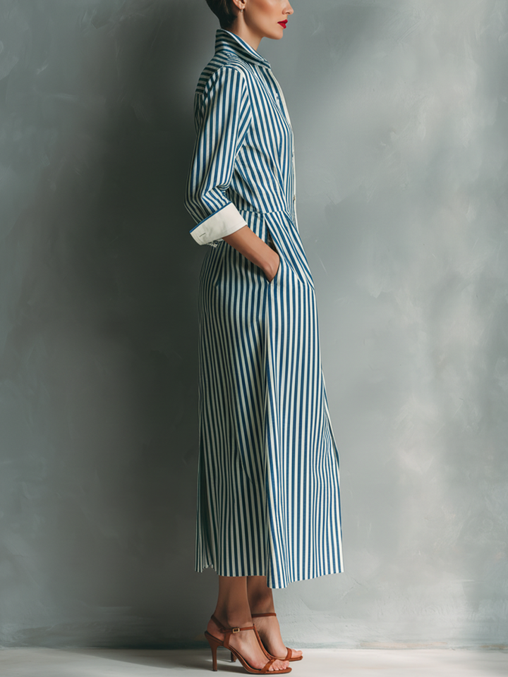 Makeda - Striped Shirt Dress With Chest Pocket