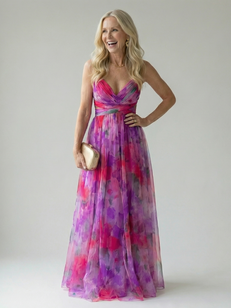 Xeenia - Stylish Cutout Chiffon Maxi Dress
