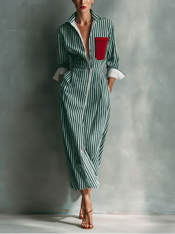 Makeda - Striped Shirt Dress With Chest Pocket