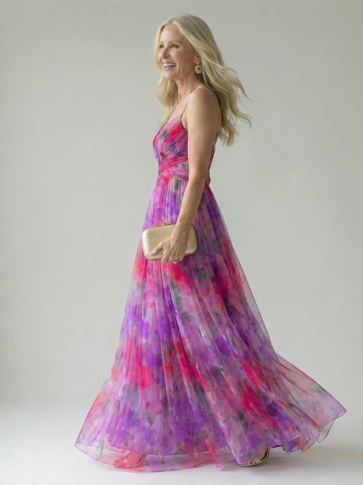 Xeenia - Stylish Cutout Chiffon Maxi Dress