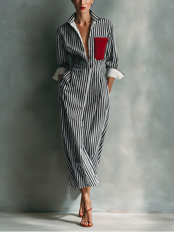 Makeda - Striped Shirt Dress With Chest Pocket