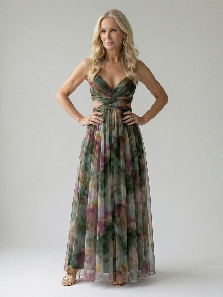 Xeenia - Stylish Cutout Chiffon Maxi Dress