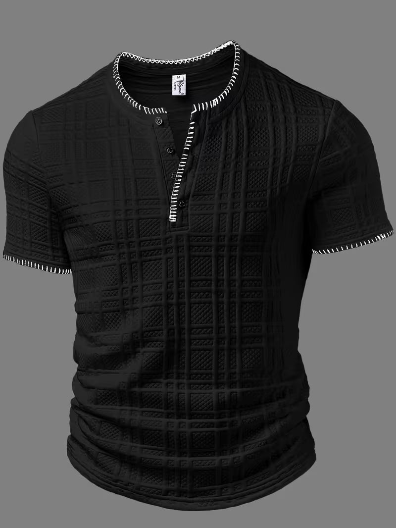 Layton - Textured Short Sleeve Henley T-Shirt