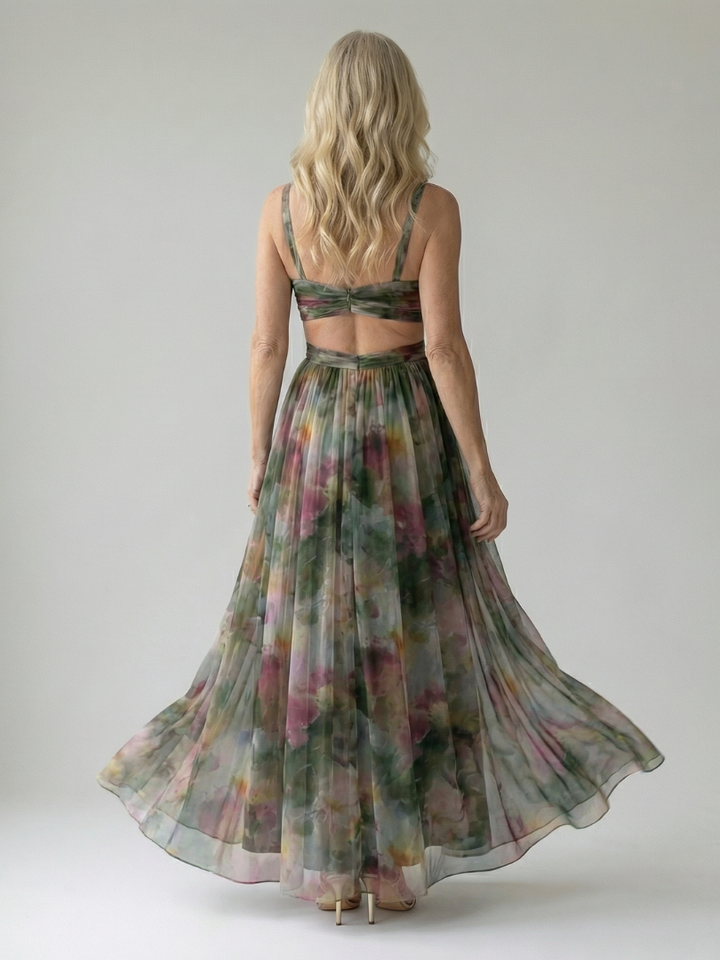 Xeenia - Stylish Cutout Chiffon Maxi Dress