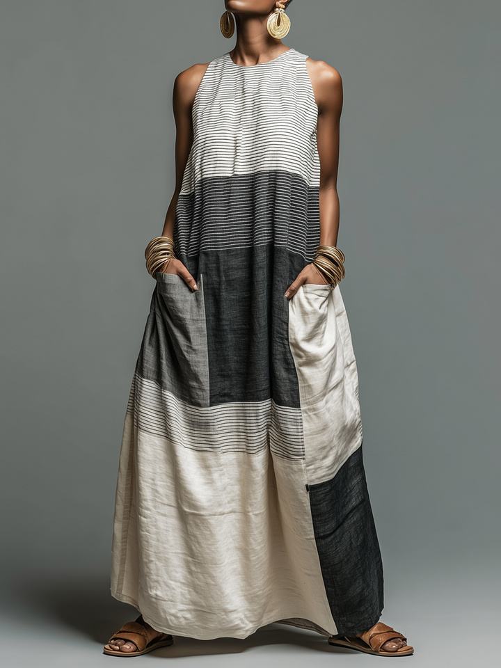 Jynnie - Sleeveless Striped Maxi Dress