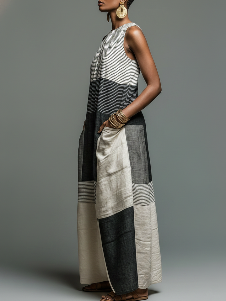 Jynnie - Sleeveless Striped Maxi Dress