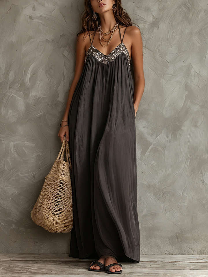 Noreene - Casual Woven Maxi Dress With V-neck