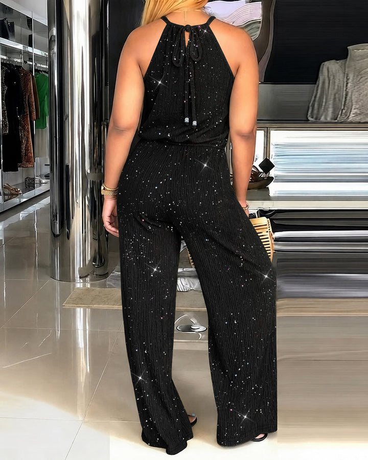 Kannika - Sparkle Halter Wide-Leg Jumpsuit