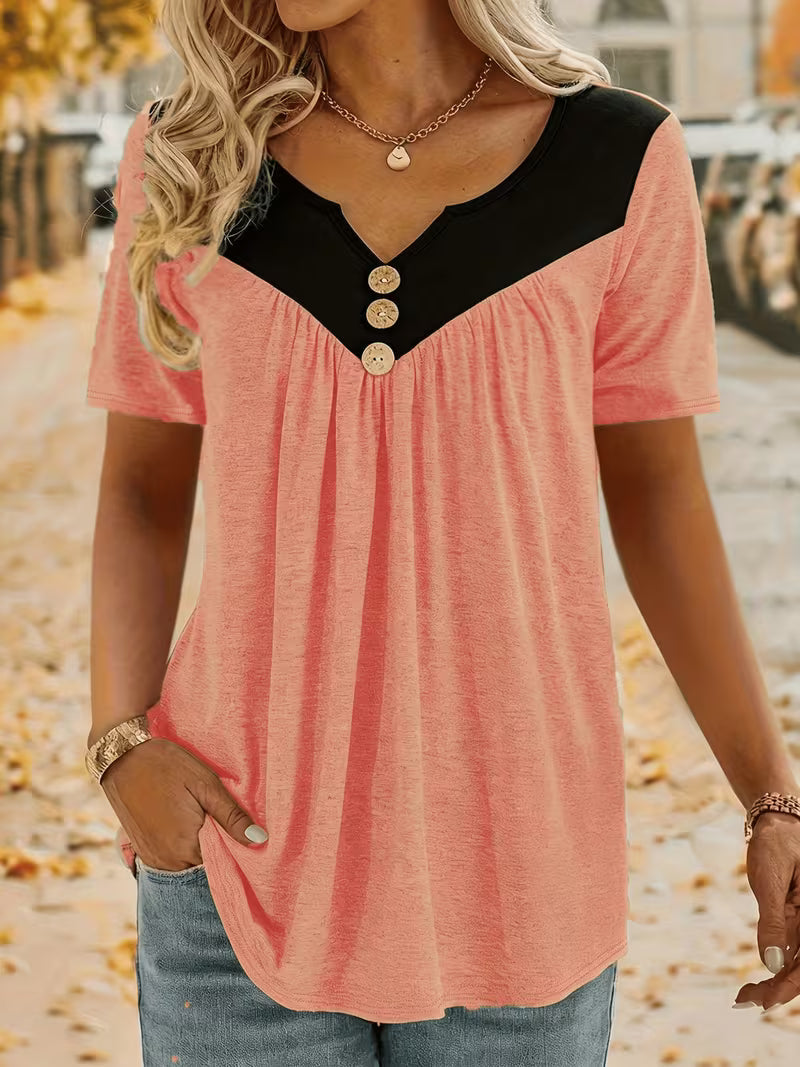 Kaielle - Short Sleeve T-Shirt With Button
