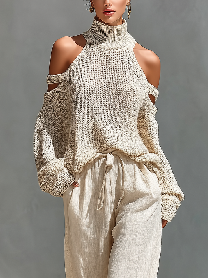 Elyzia - Knitted Top And Wide Leg Trousers Set