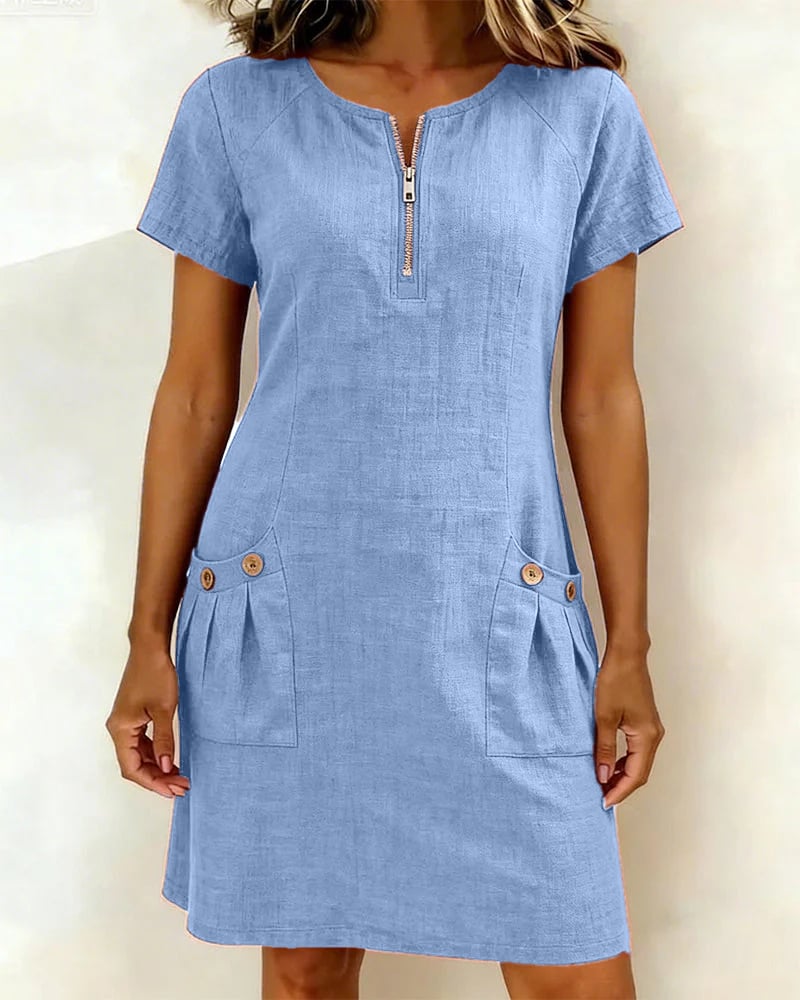 Krystan - Short Sleeve Utility Dress With Front Zip
