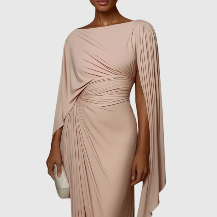 Mirona - Pleated Maxi Dress With a Cape