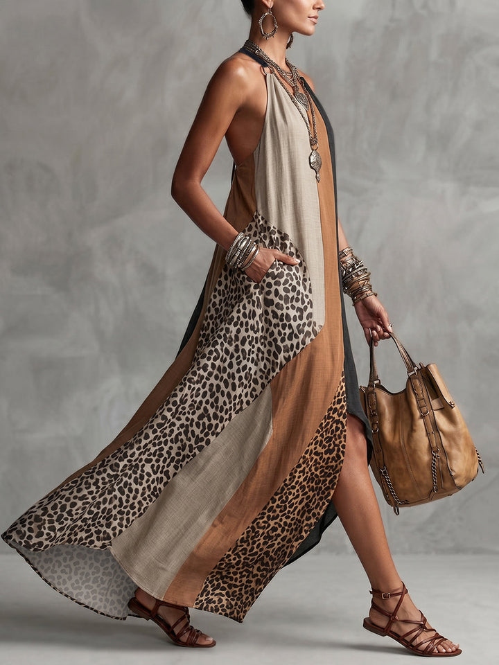 Terina - Maxi Dress With Leopard Print Paneling