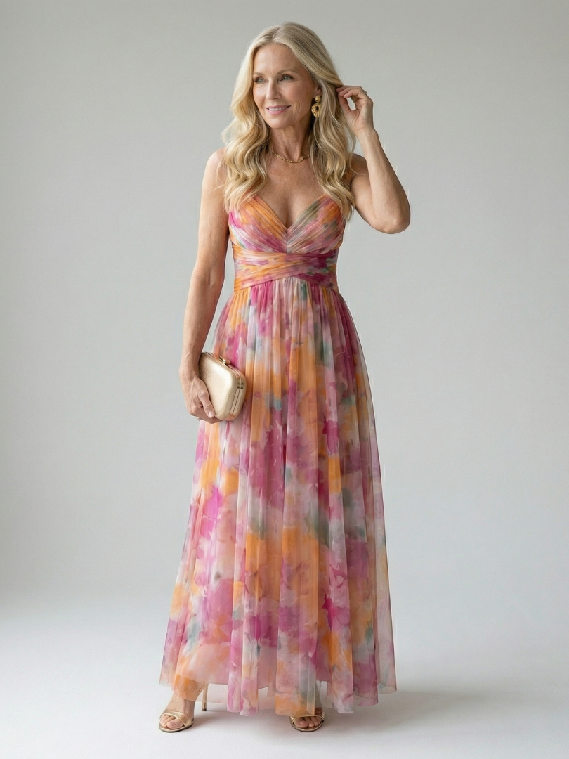 Xeenia - Stylish Cutout Chiffon Maxi Dress