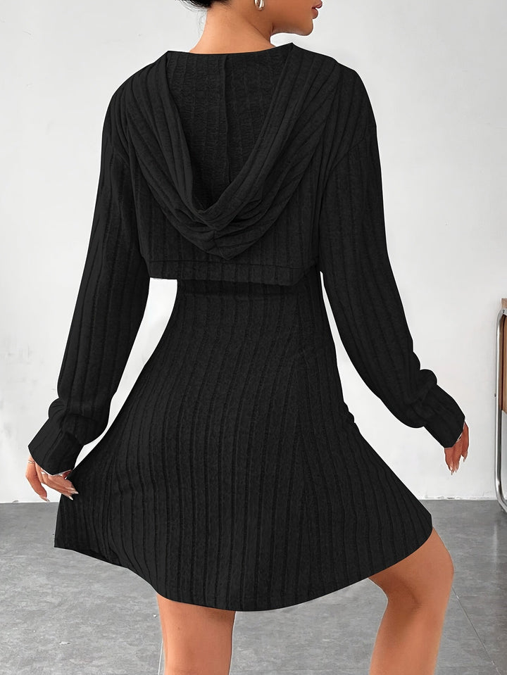 Geneeniya - Ribbed Mini Dress With Cropped Hooded Top