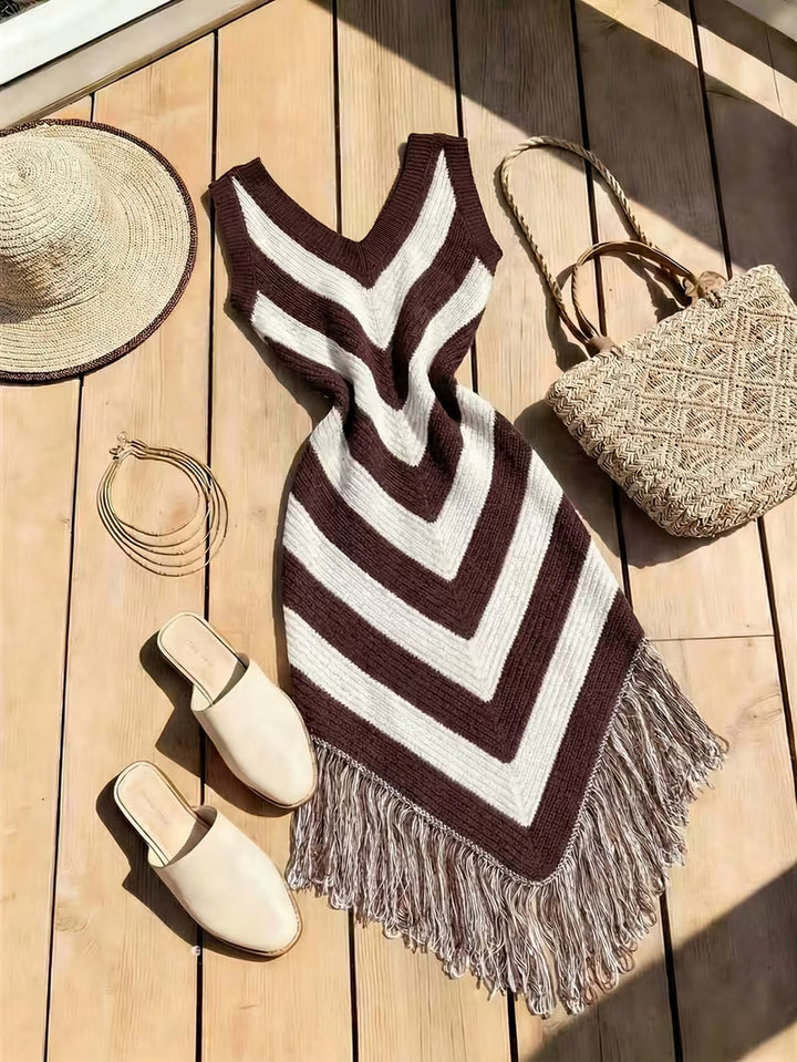 Foley - Fringe Hem Stretch Beach Cover-Up Dress