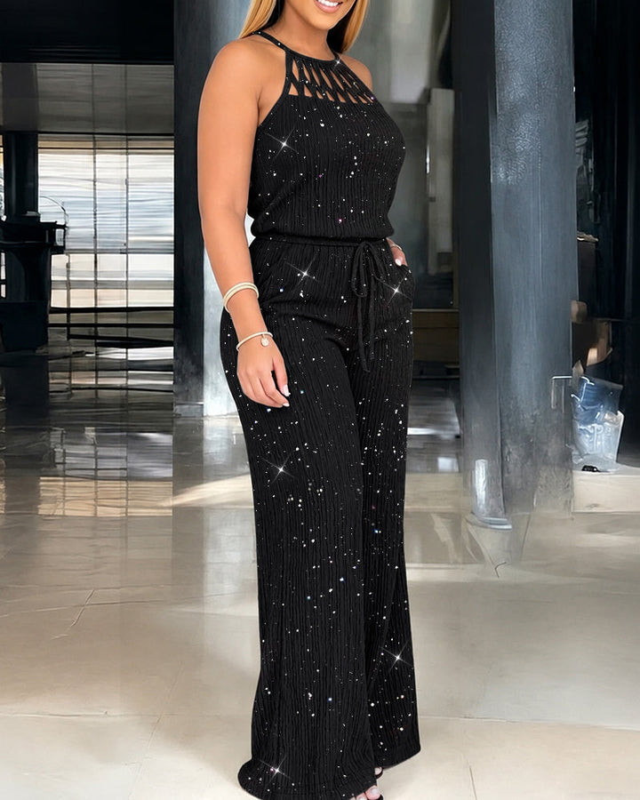 Kannika - Sparkle Halter Wide-Leg Jumpsuit