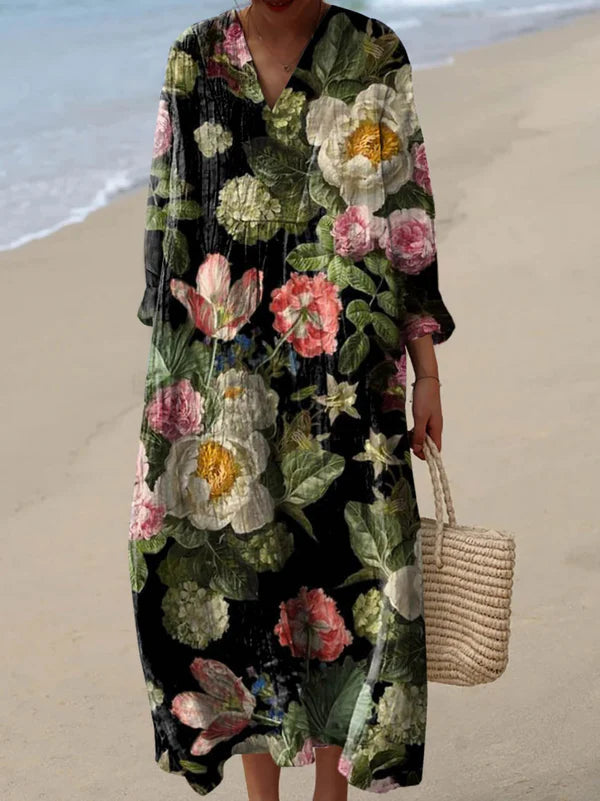 Zylina - Floral Print V-Neck Midi Dress