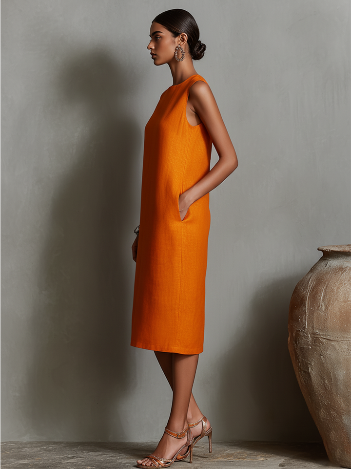 Katalina - Linen Sheath Dress With Pockets