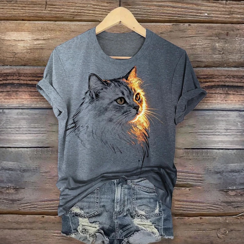 Meyya - Casual Cat Print T-Shirt