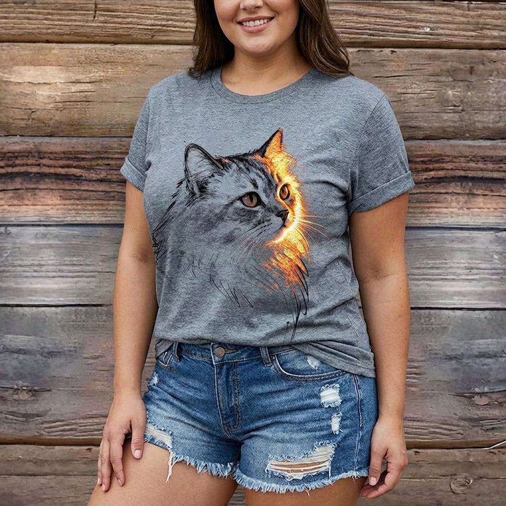 Meyya - Casual Cat Print T-Shirt