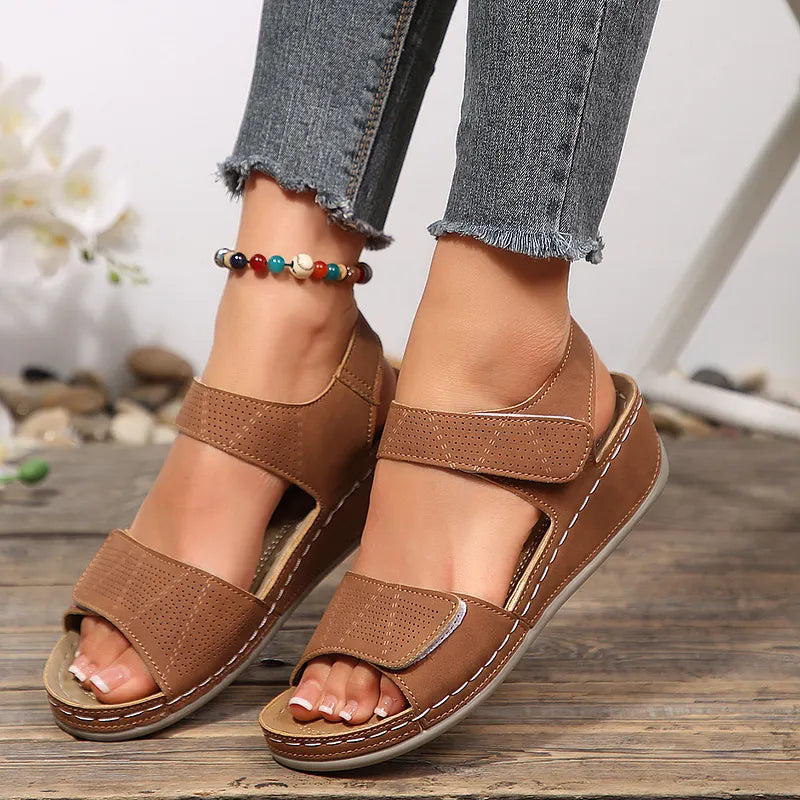 Tanaeva - Comfortable Velcro Wedge Sandals