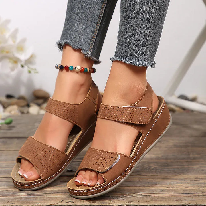 Tanaeva - Comfortable Velcro Wedge Sandals