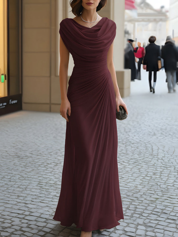 Jutharat - Draped Maxi Dress With Gathered Round Neckline