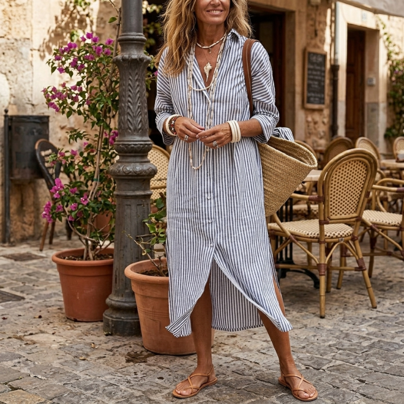 Hermien - Airy Stripped Shirt Dress