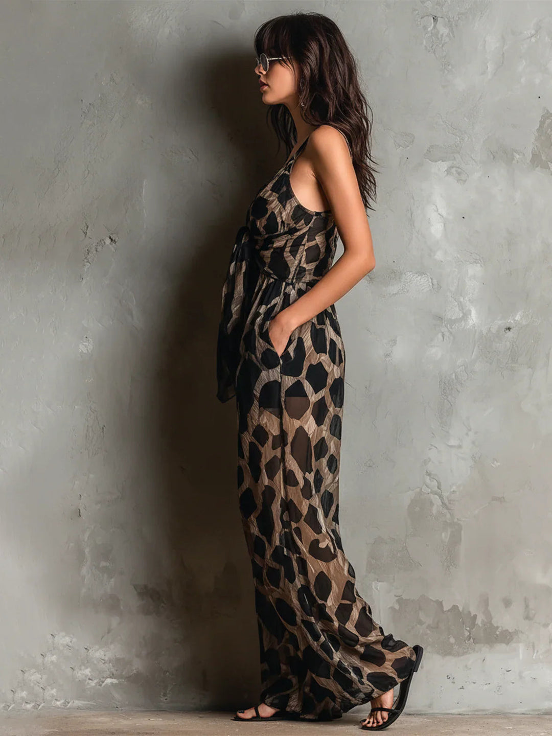 Apophia - Animal Print Jumpsuit With Halter Neckline