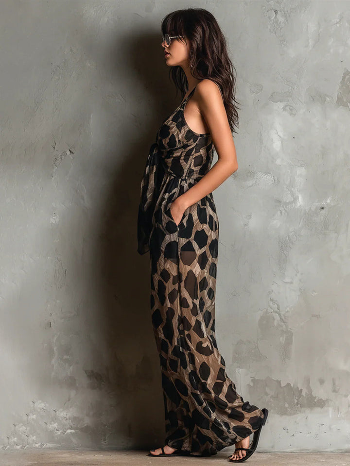Apophia - Animal Print Jumpsuit With Halter Neckline