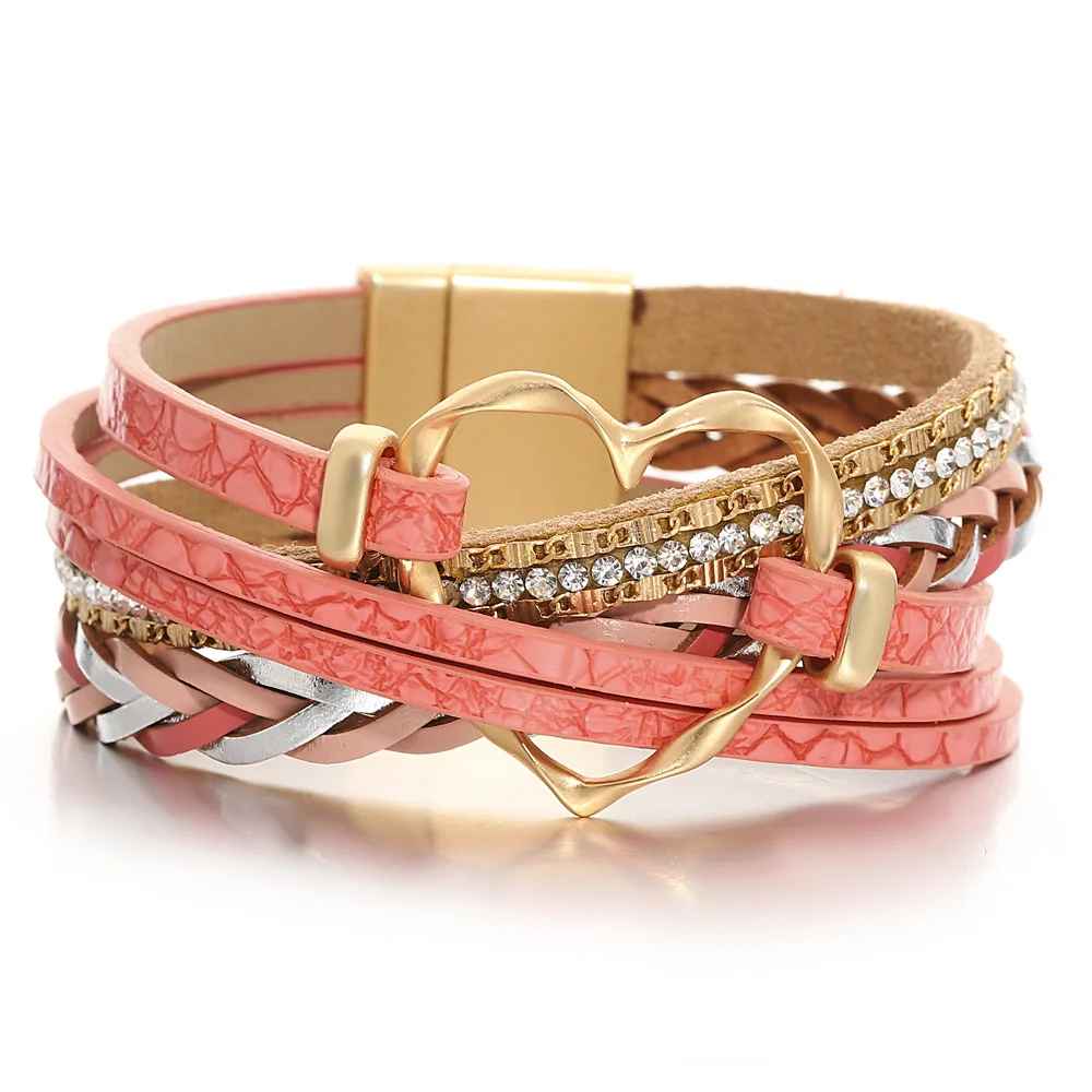 Reyn - Heart Charm Layered Leather Bracelet