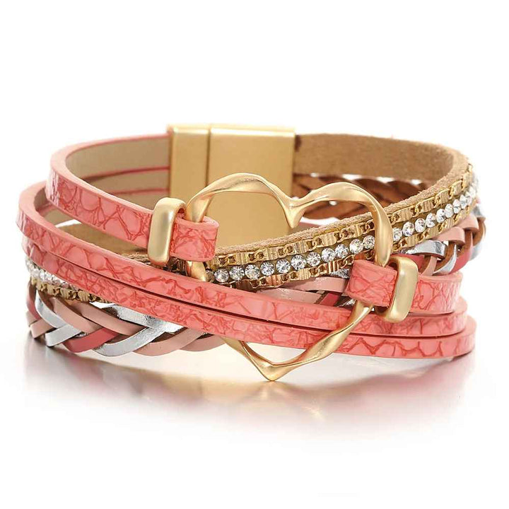 Reyn - Heart Charm Layered Leather Bracelet