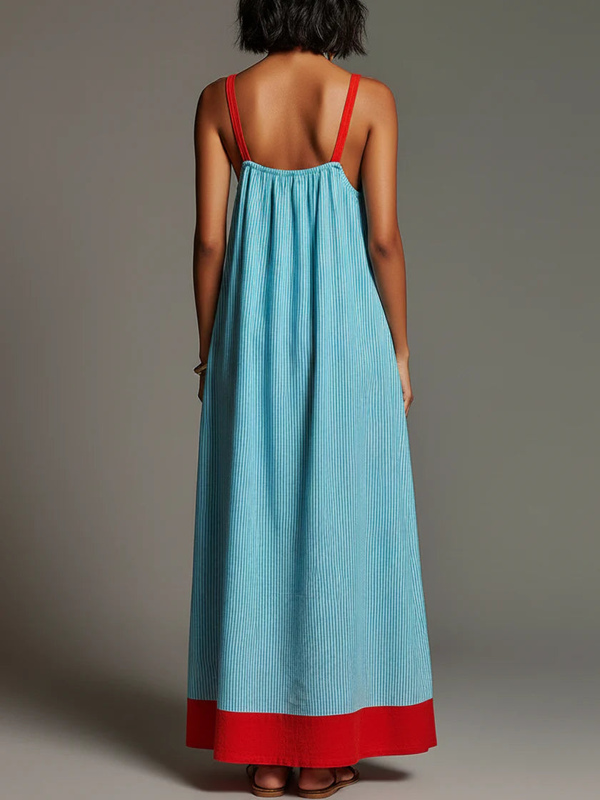 Sallina - Striped Maxi Dress With Red Contrast