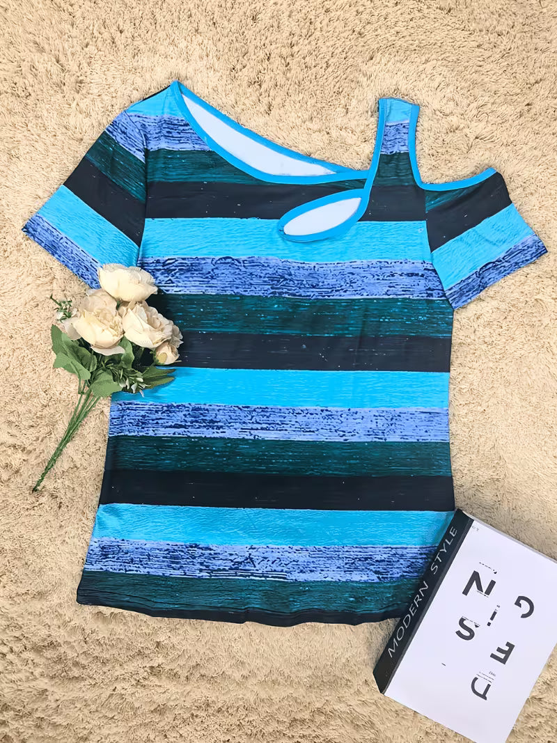 Sittina - Cold Shoulder Striped T-Shirt