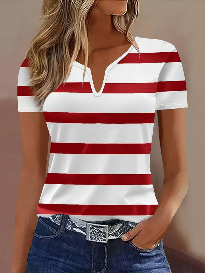 Kiley - Elegant Short Sleeve Striped T-Shirt