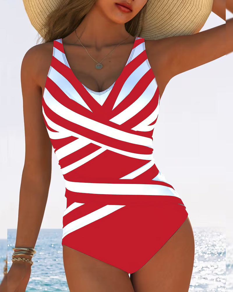 Sulinna - Casual One-piece Striped Swimsuit