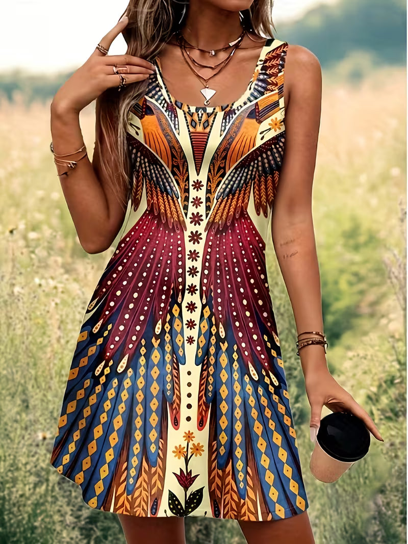 Sajila - A-line Summer Dress With Bohemian Print