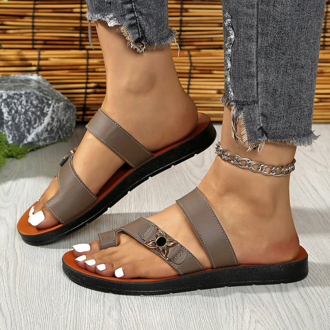Fantine - Casual Comfy Toe Ring Leather Sandals