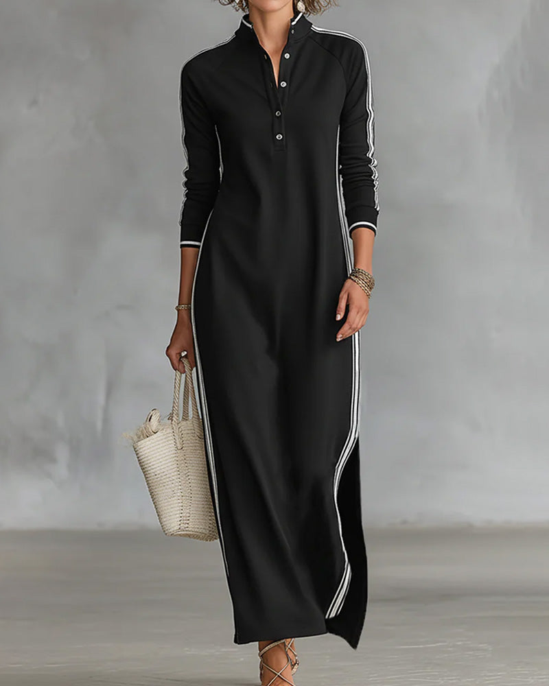 Sirilak - Contrast Button V-Neck Dress